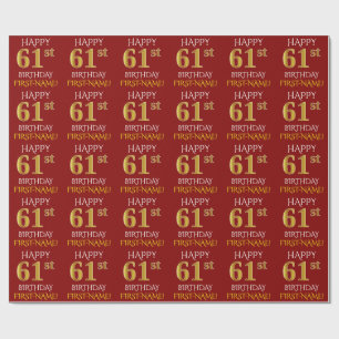 Red, Faux Guld "LYCKLIG 61:a BIRTHDAY" Presentpapper