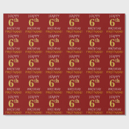 Red, Faux Guld ’LYCKLIG 6e BIRTHDAY’ Presentpapper