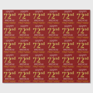 Red, Faux Guld "LYCKLIG 72:a BIRTHDAY" Presentpapper