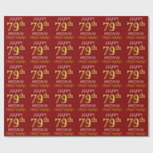Red, Faux Guld "LYCKLIG 79:e BIRTHDAY" Presentpapper