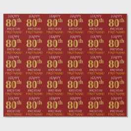 Red, Faux Guld "LYCKLIG 80 BIRTHDAY" Presentpapper