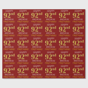 Red, Faux Guld (LYCKLIG 92:a BIRTHDAY) Presentpapper