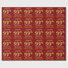 Red, Faux Guld ’LYCKLIG 99 BIRTHDAY’ Presentpapper
