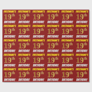 Red, Faux/Imitation Guld, "19:e BIRTHDAY" Presentpapper