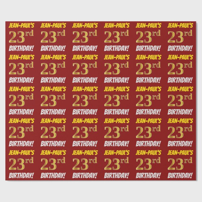 Red, Faux/Imitation Guld, "23rd BIRTHDAY" Presentpapper (Platt)