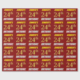 Red, Faux/Imitation Guld, "24:e BIRTHDAY" Presentpapper