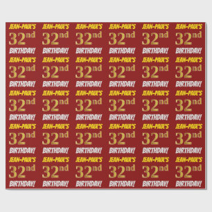 Red, Faux/Imitation Guld, "32nd BIRTHDAY" Presentpapper