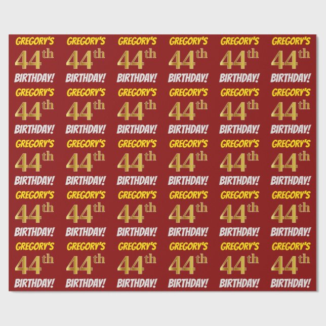 Red, Faux/Imitation Guld, "44:e BIRTHDAY" Presentpapper (Platt)