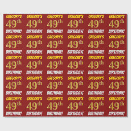 Red, Faux/Imitation Guld, "49th BIRTHDAY" Presentpapper