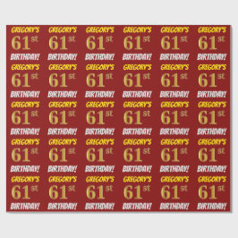 Red, Faux/Imitation Guld, "61:a BIRTHDAY" Presentpapper