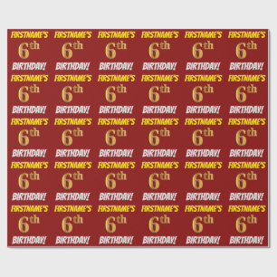 Red, Faux/Imitation Guld, "6e BIRTHDAY" Presentpapper