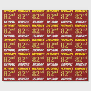 Red, Faux/Imitation Guld, "82:a BIRTHDAY" Presentpapper