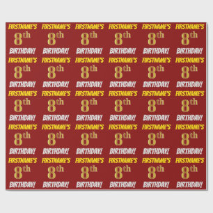 Red, Faux/Imitation Guld, ’8th BIRTHDAY’ Presentpapper