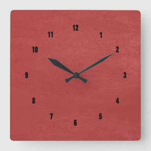 Red faux läder struktur fyrkantig klocka