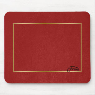 Red Faux Leather Guld Gräns Ram Musmatta