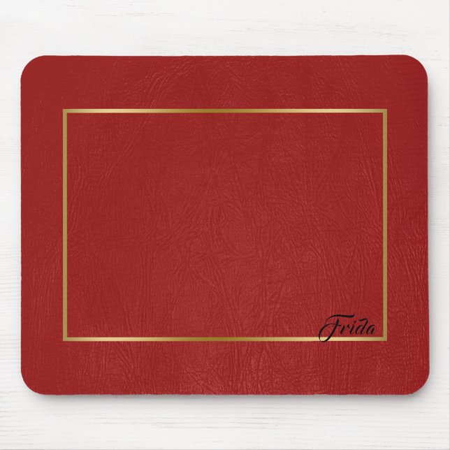 Red Faux Leather Guld Gräns Ram Musmatta (Framsidan)