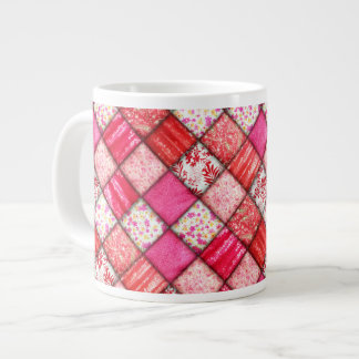 Red Faux Patchwork Quilting Mönster Jumbo Mugg
