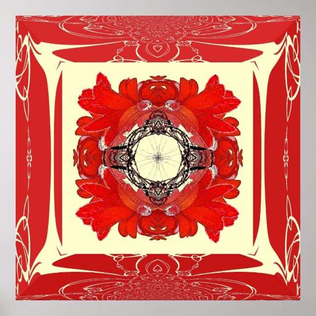 Red Faux Ram Fractal Flower Poster (Framsidan)