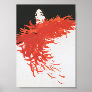 Red Feather Boa Vintage Retro Mode Poster