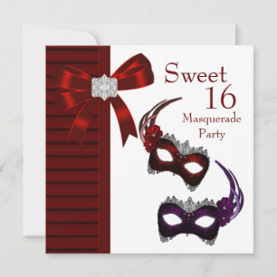 Red Feather Masks Sweet 16 maskerad Party Inbjudningar