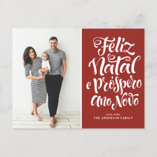 Red Feliz Natal Calligraphy-julfoto Helg Vykort