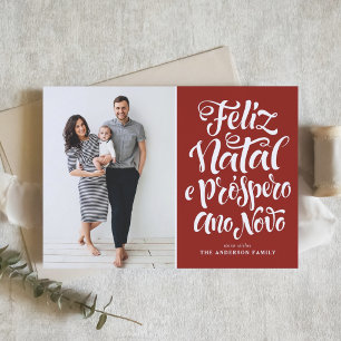 Red Feliz Natal Calligraphy-julfoto Helgkort