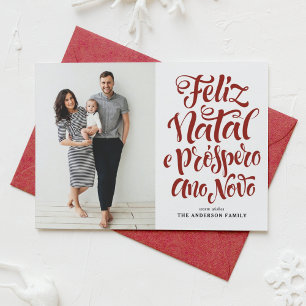 Red Feliz Natal Calligraphy-julfoto Julkort
