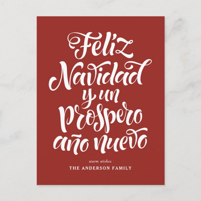 Red Feliz Navidad Calligraphy jul Helg Vykort (Framsida)