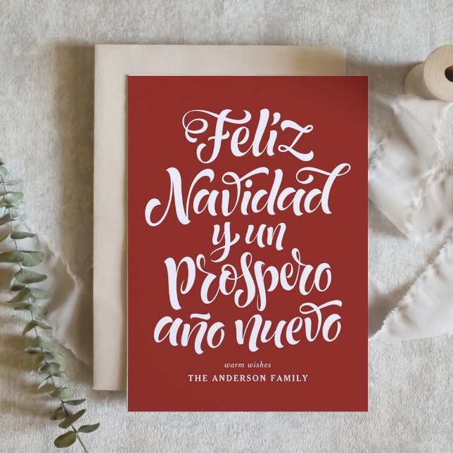 Red Feliz Navidad Calligraphy jul Helgkort (Skapare uppladdad)