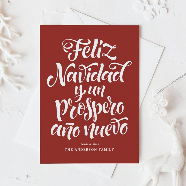 Red Feliz Navidad Calligraphy jul Julkort (Skapare uppladdad)
