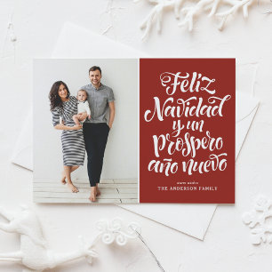Red Feliz Navidad Script-julfoto Helg Vykort