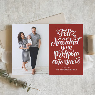 Red Feliz Navidad Script-julfoto Helgkort