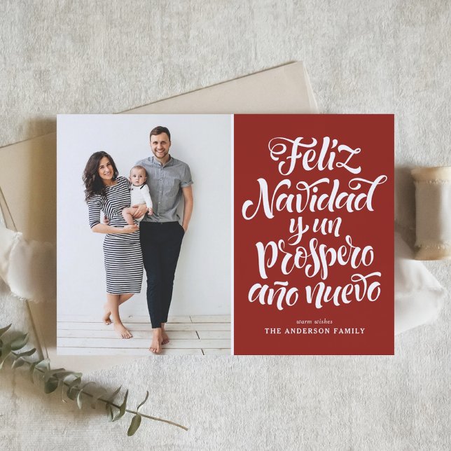 Red Feliz Navidad Script-julfoto Helgkort (Skapare uppladdad)