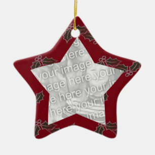 Red Felt Holly jul Photo Ram Ornament