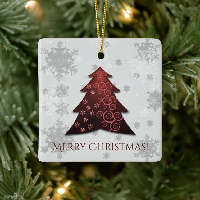 Red Festive Julgran Ceramic Ornament (Träd)