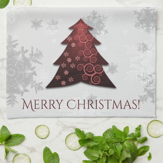 Red Festive Julgran Kitchen Towel Kökshandduk (Vikta)