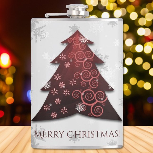 Red Festive Julgran-kolv Fickplunta (Red Festive Christmas Tree Flask)