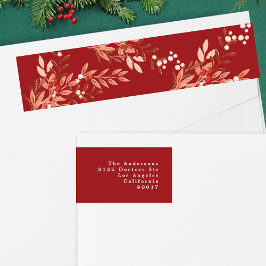 Red Festive Leafy Blommigt Returadress jul Etikettband