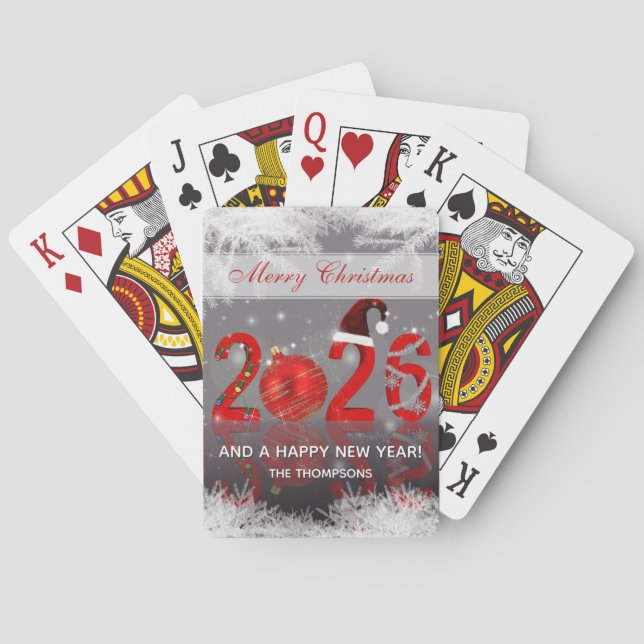 Red Festive Merry Christmas New Year 2026 Casinokort (Baksidan)
