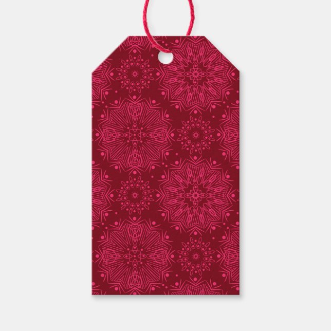 Red Festive mönster Presentetikett (Framsidan)