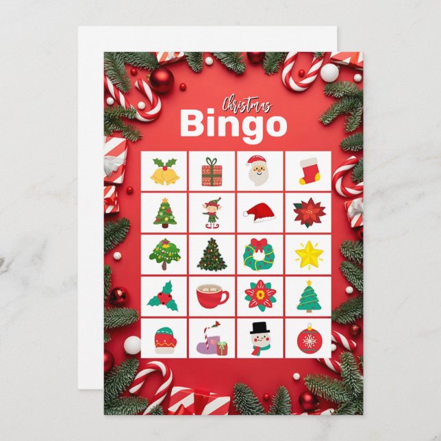 Red Festive Roligt jul Bingo Card Julkort (Fram/baksida)