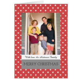 Red Festive Stars Helgdag Photo Greeting Card Hälsningskort