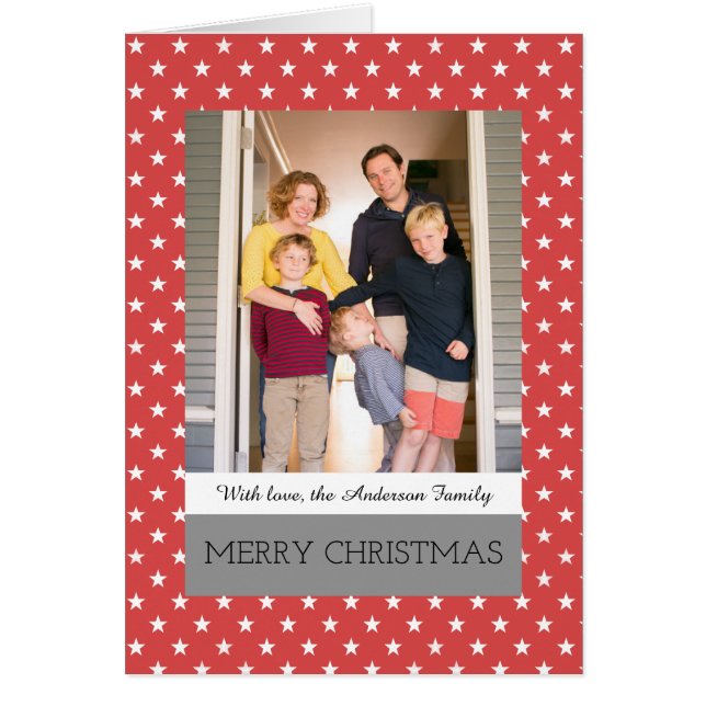 Red Festive Stars Helgdag Photo Greeting Card Hälsningskort (Framsidan)