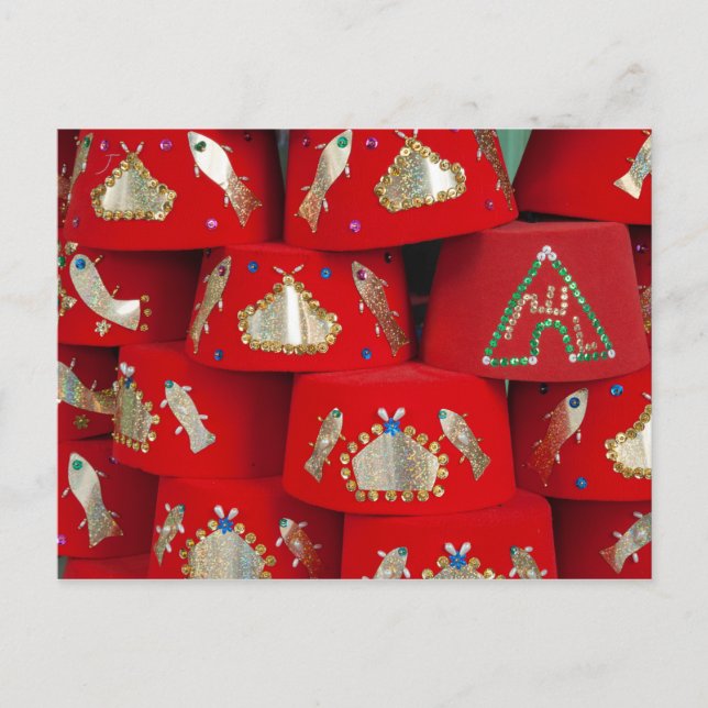 Red Fez Hats på marknaden Vykort (Framsida)