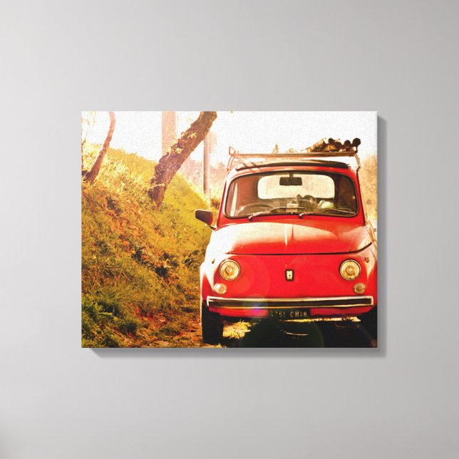 Red Fiat 500, vintage cinquecento in Italien Canvastryck (Framsida)