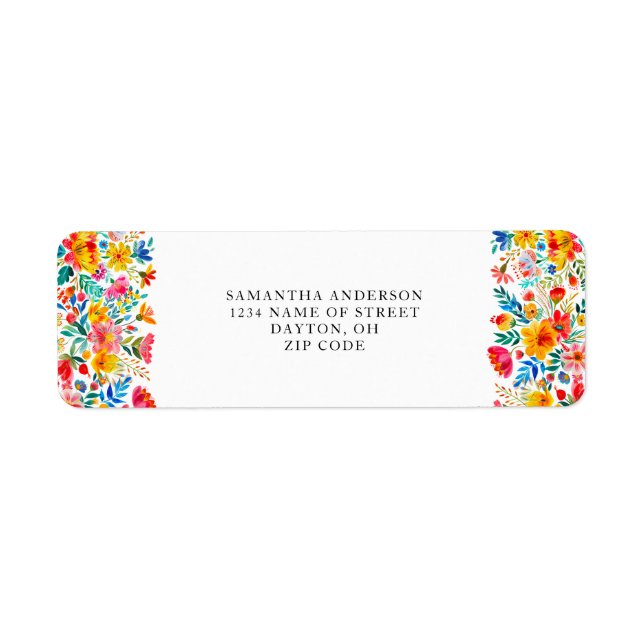 Red Fiesta Mexican Blommigt Returadress Etikett (Framsidan)