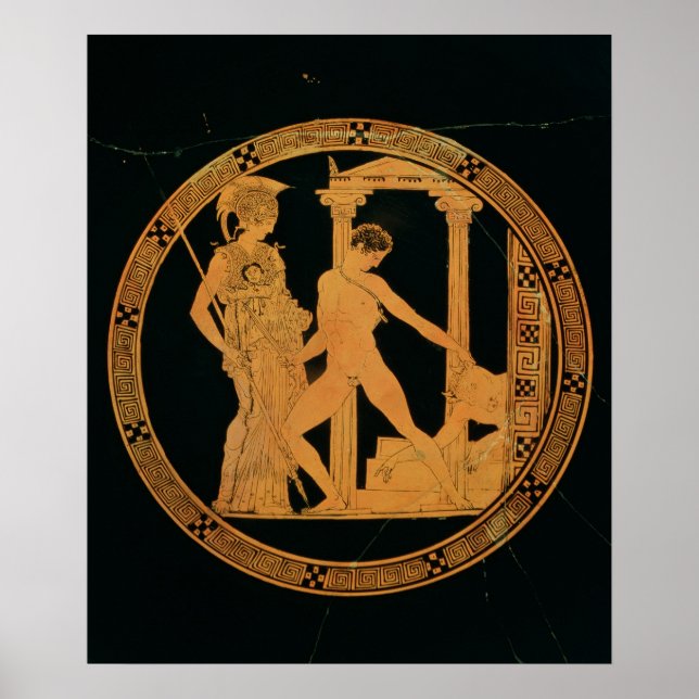 Red-figur kopp som skildrar Athena, Theseus Poster (Framsidan)
