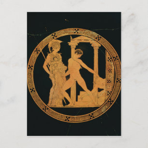 Red-figur kopp som skildrar Athena, Theseus Vykort