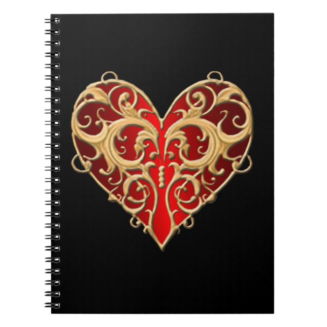 Red Filigree Heart - bärbar dator Anteckningsbok Med Spiral (Framsidan)