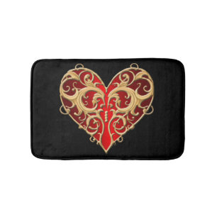 Red Filigree Heart Bath Mat Badrumsmatta